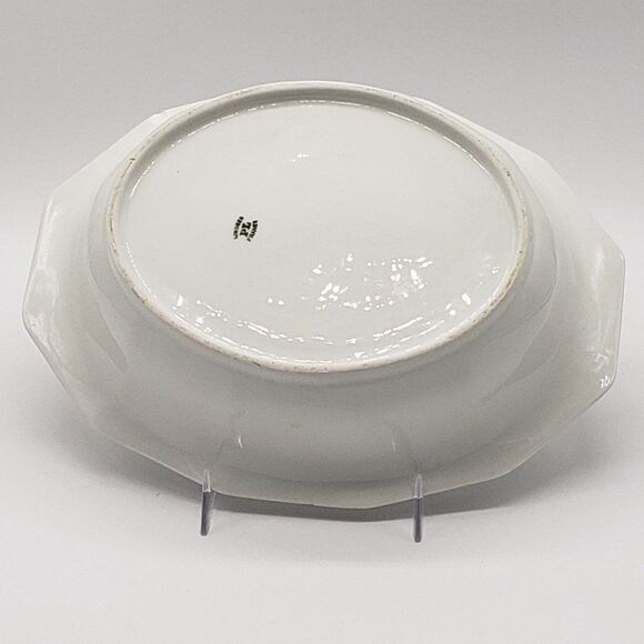 Limoges PL France Vintage Porcelain Blue Red Green Floral Dodecagon Serving Bowl - Picture 8 of 13